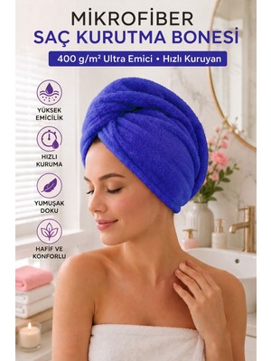 Axxo Mikrofiber Saç Kurutma Bonesi 400 G/m² Ultra Emici Düğmeli Pratik Saç Havlusu 25X60 cm