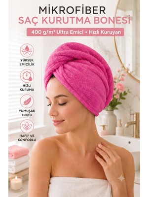 Axxo Mikrofiber Saç Kurutma Bonesi 400 G/m² Ultra Emici Düğmeli Pratik Saç Havlusu 25X60 cm