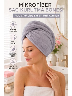 Axxo Mikrofiber Saç Kurutma Bonesi 400 G/m² Ultra Emici Düğmeli Pratik Saç Havlusu 25X60 cm