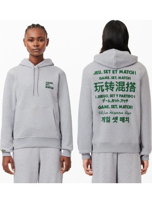 Lacoste Unisex Relaxed Fit Kapüşonlu Gri Sweatshirt