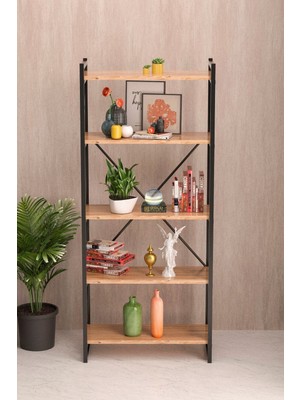 Bezos 5 Raflı Metal Kitaplık Ceviz 180 cm