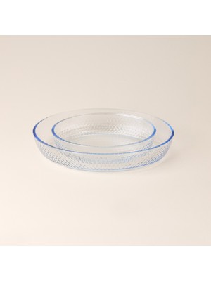 Evidea Kitchen Junto 2'li Petek Desenli Oval Fırın Kabı Seti - Şeffaf