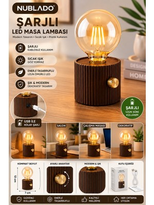 Nublado Şarjlı Dekoratif LED Masa Lambası – USB Şarjlı, Ayarlanabilir Sıcak Işık, Modern Gece Lambası