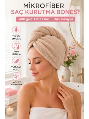 Axxo Mikrofiber Saç Kurutma Bonesi 400 G/m² Ultra Emici Düğmeli Pratik Saç Havlusu 25X60 cm