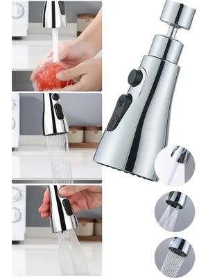 Mobee 3 Fonksiyonlu Metal Musluk Başlığı Çok Fonksiyonel Tazyikli Musluk Aparatı 1 Adet
