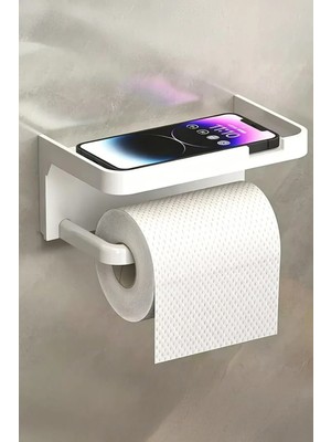 Chermik Beyaz Yapışkanlı Raflı Tuvalet Kağıdı Askılığı Delmeden Montaj Banyo Organizer Telefon Rafı Askısı