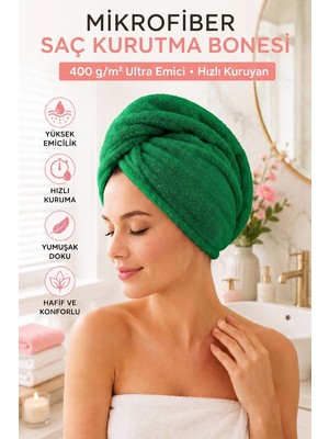 Axxo Mikrofiber Saç Kurutma Bonesi 400 G/m² Ultra Emici Düğmeli Pratik Saç Havlusu 25X60 cm