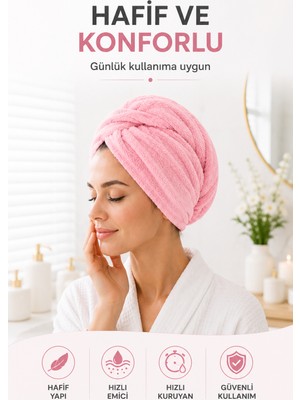 Axxo Mikrofiber Saç Kurutma Bonesi 400 G/m² Ultra Emici Düğmeli Pratik Saç Havlusu 25X60 cm
