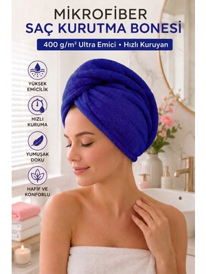 Axxo Mikrofiber Saç Kurutma Bonesi 400 G/m² Ultra Emici Düğmeli Pratik Saç Havlusu 25X60 cm