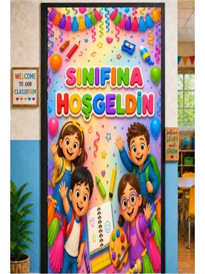 Promisebackdrop2 190X75CM Lastikli Kapı Süsü, Kumaş Kapı Giydirme, Sınıfına Hoş Geldin, Sınıf Kapısı, Okul Etkinlik Kapı Süsü