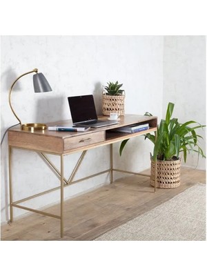 Vivense Alya Gold Metal Çalışma Masası, Ceviz