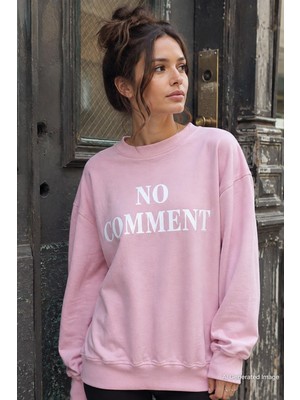 Madmext Pembe Bisiklet Yaka Baskılı Oversize Kadın Sweatshirt MG1902