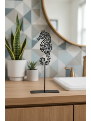 Bafidica Denizatı Heykeli Metal Dekorasyon Objesi 18 cm Siyah Metal Masaüstü Dekoratif Obje