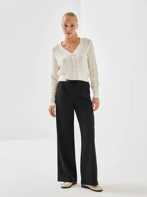 LC Waikiki Xsıde Siyah Beli Lastikli Loose Fit Kadın Pantolon