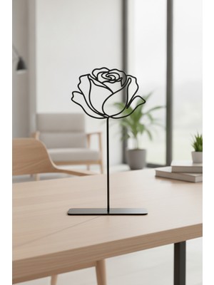 Bafidica Gül Heykeli Minimalist Siyah Metal Masa Üstü Dekoratif Obje Yükseklik: 18 cm