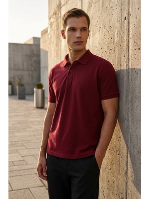 Süvari Slim Fit Düz Baskısız Pike Düğmeli Polo Yaka Nefes Alabilen T-Shirt
