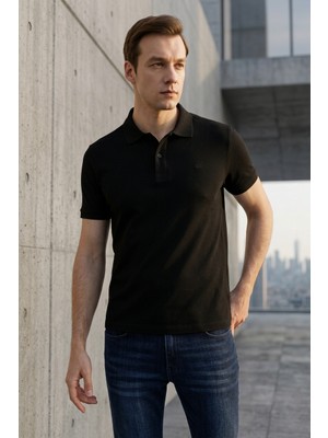 Süvari Slim Fit Düz Baskısız Pike Düğmeli Polo Yaka Nefes Alabilen T-Shirt