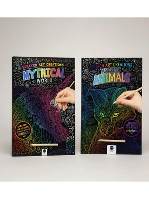Giftmoda Scratch Art Creations Amazing Animals – Kazımalı Boyama ve Karalama Defteri + Ahşap Kalem