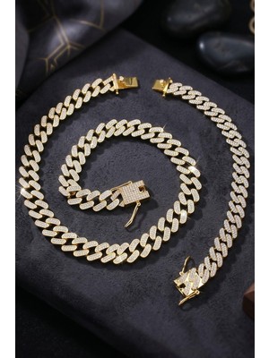 Prestige Paslanmaz Çelik Gurmet Model Kolye Zincir ve Bileklik Set 11MM Altın Kaplama 902935