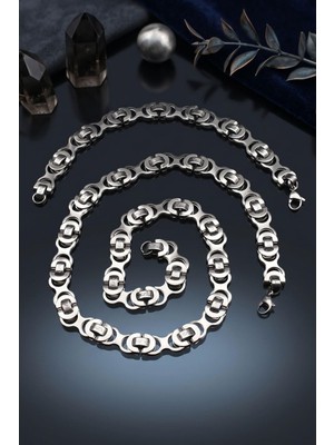 Prestige Paslanmaz Çelik Euro Kral Model Erkek Kolye Zincir ve Bileklik Set 10MM 902918