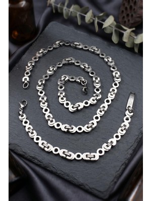 Prestige Paslanmaz Çelik Euro Kral Model Erkek Kolye Zincir ve Bileklik Set 8mm 902921