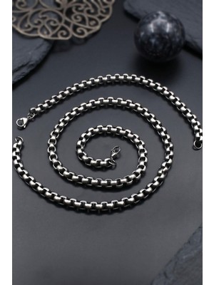 Prestige Paslanmaz Çelik Gemici Model Erkek Kolye Zincir ve Bileklik Set 8 mm 902927