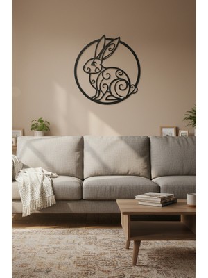 Bafidica Minimalist Tavşan, Dekoratif Floral Tasarım Tavşan Metal Tablo