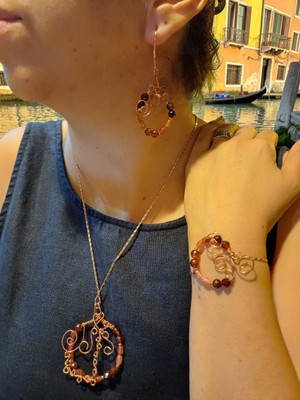 Jarold Handmade Scarlet Passion Bakırtel Işlemeli Garnet 3 Lü Takı Seti