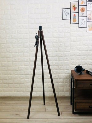 Empressco Lambader Ayağı Ahşap Ayak Üçlü Tripod Ayak Tesisatlı Abajur Ayağı Kahverengi L352