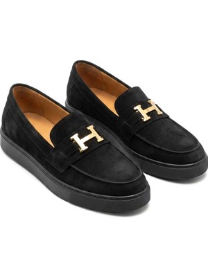 Zerenyus ZRK-X027 Premium Siyah Süet H Tokalı Bağcıksız Erkek Loafer