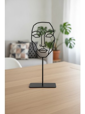 Bafidica Soyut Yüz Silüeti Modern Tasarım Siyah Metal Masa Üstü Heykel Yükseklik: 18 cm