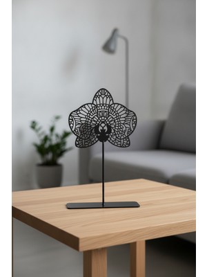 Bafidica Metal Orkide Masaüstü Biblo Minimalist Bohem Siyah Ofis Dekorasyon Objesi Yükseklik: 18 cm
