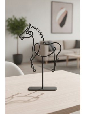 Bafidica Siyah Metal At Heykeli Minimalist Masaüstü Dekoratif Obje Yükseklik: 18 cm
