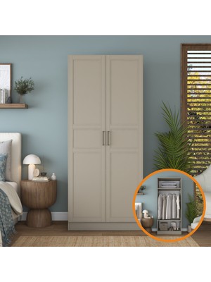 Rani BA250 Membran Kapaklı Gardırop 2 Kapaklı 2 Raflı Elbise Dolabı Kumtaşı