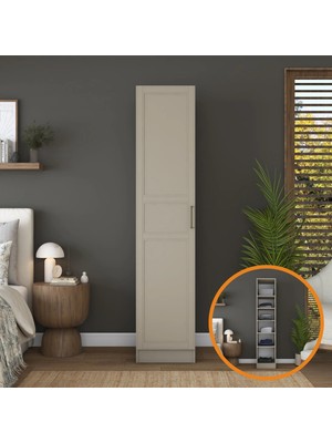 Rani BA251 Membran Kapaklı Gardırop Tek Kapaklı 5 Raflı Elbise Dolabı Kumtaşı