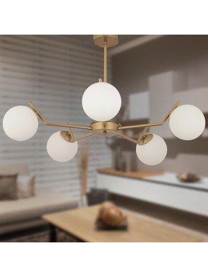 Apliqa Sara 5Li Eskitme Boyalı Beyaz Camlı Avize 80 cm Modern Genç Odası İçin Şık Tasarım