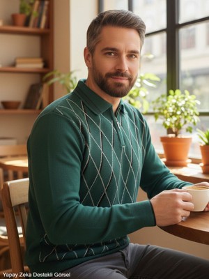 Kamalı Erkek Nefti Tüylenme Yapmayan Anti Pilling Kumaş Standart Fit Normal Kesim Polo Yaka Triko Kazak