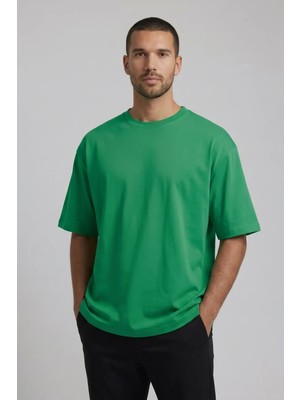 Allunique Erkek Pamuklu Bisiklet Yaka Yeşil T-Shirt