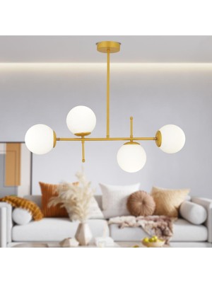 Apliqa Günay 4Lü Gold Modern Mutfak Yemek Masası Üstü Yatak odası Salon Avize