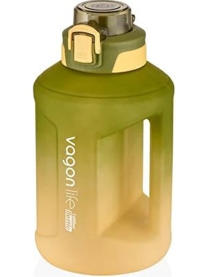 Generic 1600ML Çift Renk Taşıma Askılı ve Kulplu Motivasyon Su Matarası Sticker Hediyeli (Yeşil-Sarı)