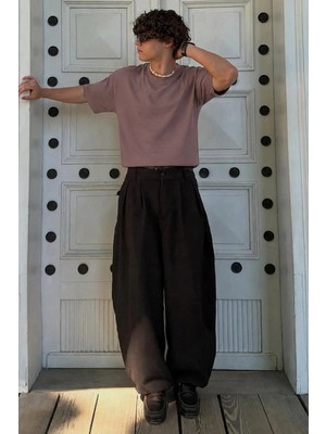 Madmext Erkek Kahverengi Oversize Fit Basic T-Shirt 6066