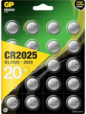 Gp Batteries CR2025 2025 Boy Lityum Düğme Pil, 3 Volt, 20'li Kart, Gri