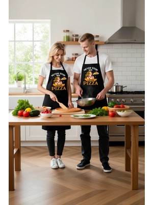 PayBuy Kadın Unisex Mutfak Aşçı Önlüğü Pizza Temalı Vintage Baskı Rahat Kesim Günlük Modern Şık Konforlu