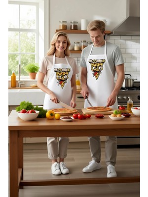 PayBuy Erkek Unisex Mutfak Aşçı Önlüğü Korkunç Pizza Dilimi Yüz Baskılı Rahat Kesim Günlük Modern Şık Zarif