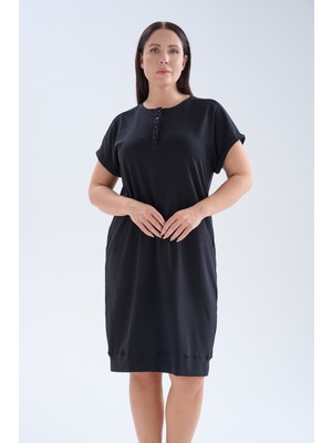 Hays Kadın Plus Size Pamuklu Yıkamalı Kısa Kollu Elbise