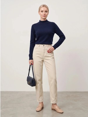 Shevega Kadın Krem Keten Mom Jeans Pantolon
