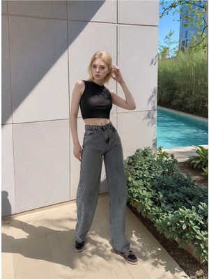 Shevega Füme Likralı Bol Paça Salaş Palazzo Jeans Kot Pantolon
