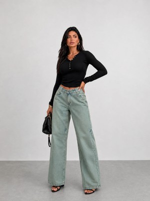 Shevega Milano Açık Mavi Yüksek Bel Tint Yıkama Baggy Jeans Salaş Kot Pantolon