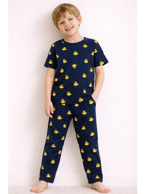 Syah Erkek Çocuk Pamuklu Kısa Kollu Uzun Pijama Takımı