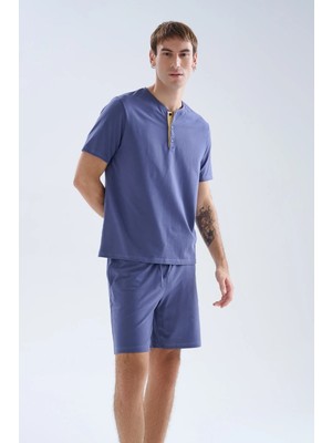 Syah Erkek Pamuklu Düğmeli Kısa Kollu Pijama Üstü